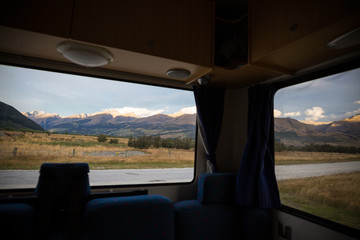 Looking through the window of a camper van, New Zealand
