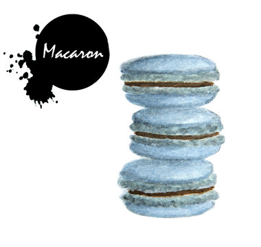 Hand painted watercolor Macarons on white background