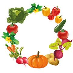 Eco food menu background. hand drawn vegetables. Vector illustration