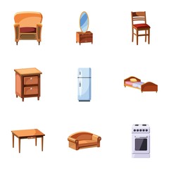 Home furnishings icons set, cartoon style