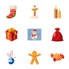 Winter holiday icons set, cartoon style
