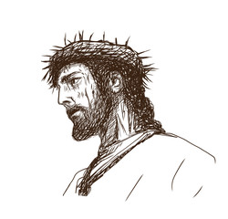 Fototapeta premium Hand drawn sketch of Jesus Christ with crown of thorns in vector illustration.