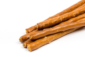 Closeup macro photo of grissini isolated over white background