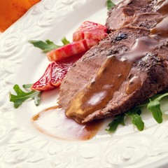 Pink fried duck breast