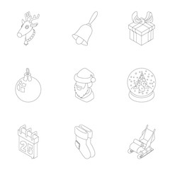 Winter holiday icons set, outline style