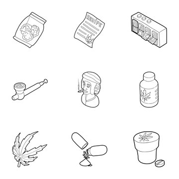 Marijuana icons set, outline style