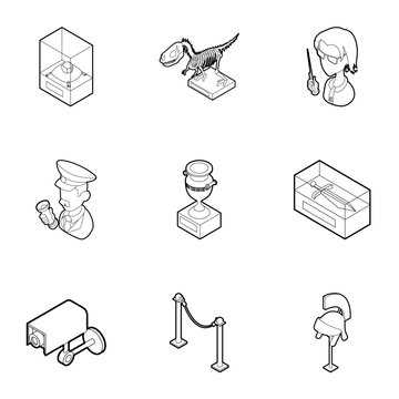 Going to museum icons set, outline style