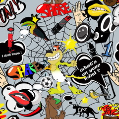 Graffiti seamless texture with shiny icons. Vector illustration.