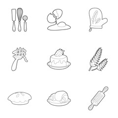 Cakes icons set, outline style