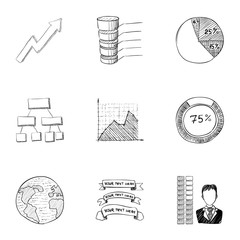 Marketing icons set, hand drawn style