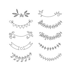 Collection of hand drawn border. Vector illustrations isolated on white background. Design elements for cards and invitations. .