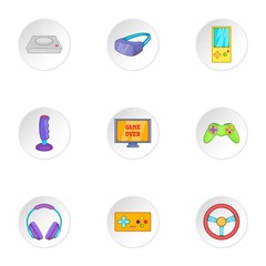 Video games icons set, cartoon style