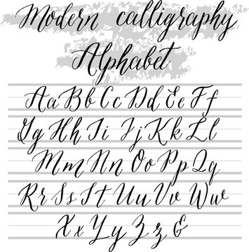 Modern calligraphy pen and ink alphabet vector.