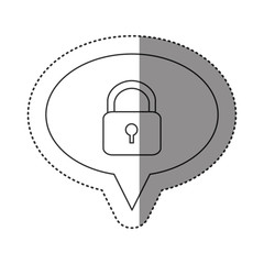 sticker of monochrome contour of oval speech with padlock icon vector illustration