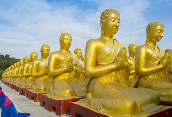 Makha Bucha, buddha with 1250 disciples statue, Nakhonnayok, Thailand