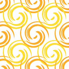 Seamless abstract pattern from round elements of yellow and orange on a white background. Modern pattern for wallpaper or textile.