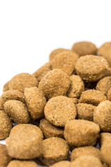 Fototapeta na wymiar Dog and cat food granules isolated over white background