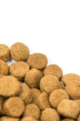 Dog and cat food granules isolated over white background