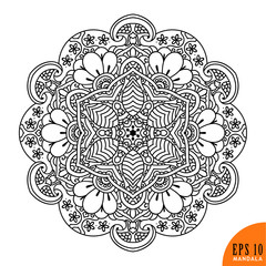 Hand drawn element. Black and white. Mandala. Vector illustration.
