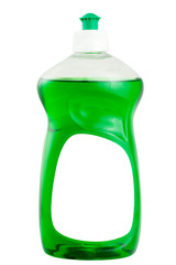 Detergent for ware plastic bottle with liquid inside.