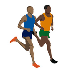 Two running men, marathon training. Vector illustrations