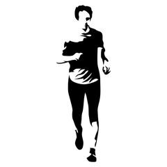 Abstract vector runner, front view. Running athlete