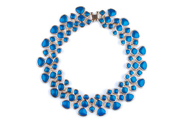 Gold necklace with blue rhinestones