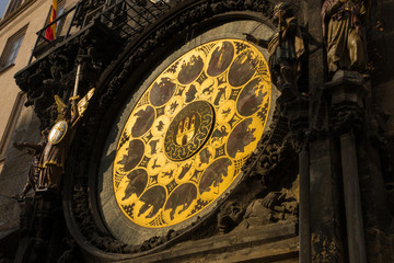 Prague astronomical clock in sunlight