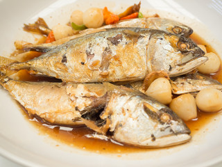 Boiled mackerel fish with sweet sauce Thai traditional food