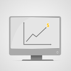 Vector : Computer monitor with business graph on gray background