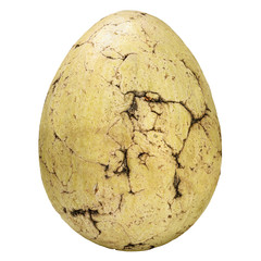 Ancient stone egg with cracks isolated on white - obrazy, fototapety, plakaty