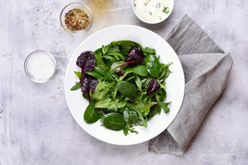 Spring salad with green leaves