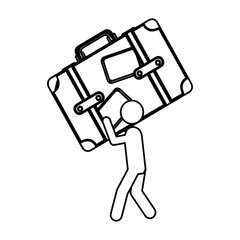 Silhouette worker holding up travel luggage vector illustration
