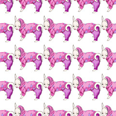   Animal. Small white dog , seamless pattern on a white background