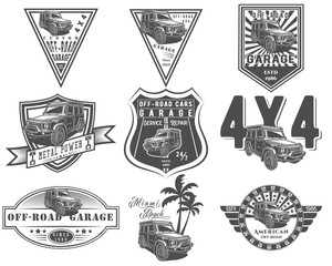 Vector set of off-road car for logo templates, icons, logos, promotion, isolated on white background © Павел Жоголев