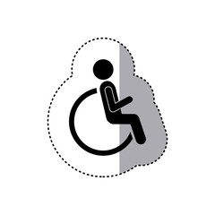 sticker silhouette pictogram sitting in abstract reclininig wheelchair flat icon vector illustration