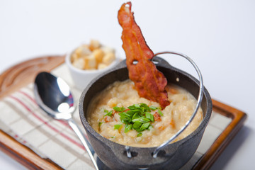 Chowder with vegetables and mashed potatoes