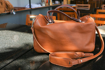 Bag on table in cafe