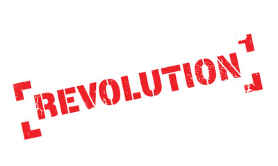 Revolution rubber stamp. Grunge design with dust scratches. Effects can be easily removed for a clean, crisp look. Color is easily changed.