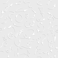 Seamless pattern. Hand drawn arrows with shadows on gray background. Vector illustration.