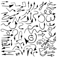 Hand drawn arrows big set. Isolated elements on white background. Vector illustration.