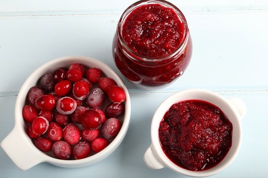 Cranberries and cranberry jam.