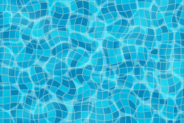 Water in the pool with ripples. Tile on the bottom of the pool. Background with water. Vector illustration