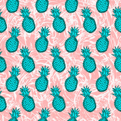 Seamless pattern from hand draw green pineapples on the creative background.