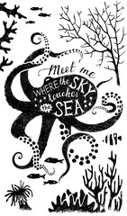 Hand drawn lettering in octopus silhouette