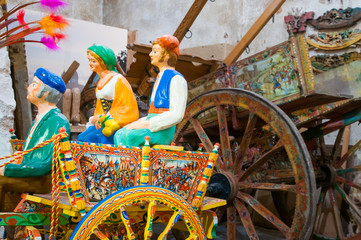 Model of a sicilian cart inside the workshop of folkloric craftsmanship Rosso Cinabro in Ragusa...