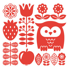 Finnish inspired folk art red pattern - Scandinavian, Nordic style  