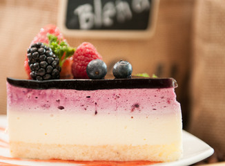 Close-up of mix berries cheesecake. 