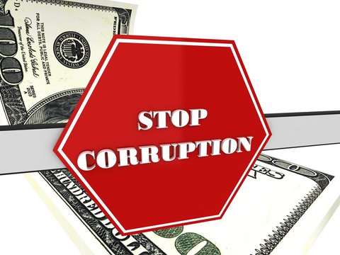 The 3d sign of "stop corruption" with dollars
