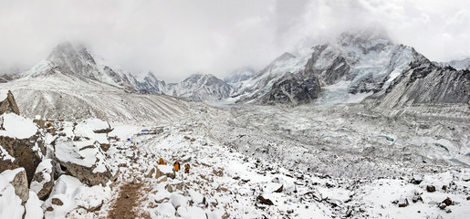 Panorama of the Gorak Shep village after night snow storm.  Everest Base Camp on background - Nepal, Himalaya © vadim_petrakov